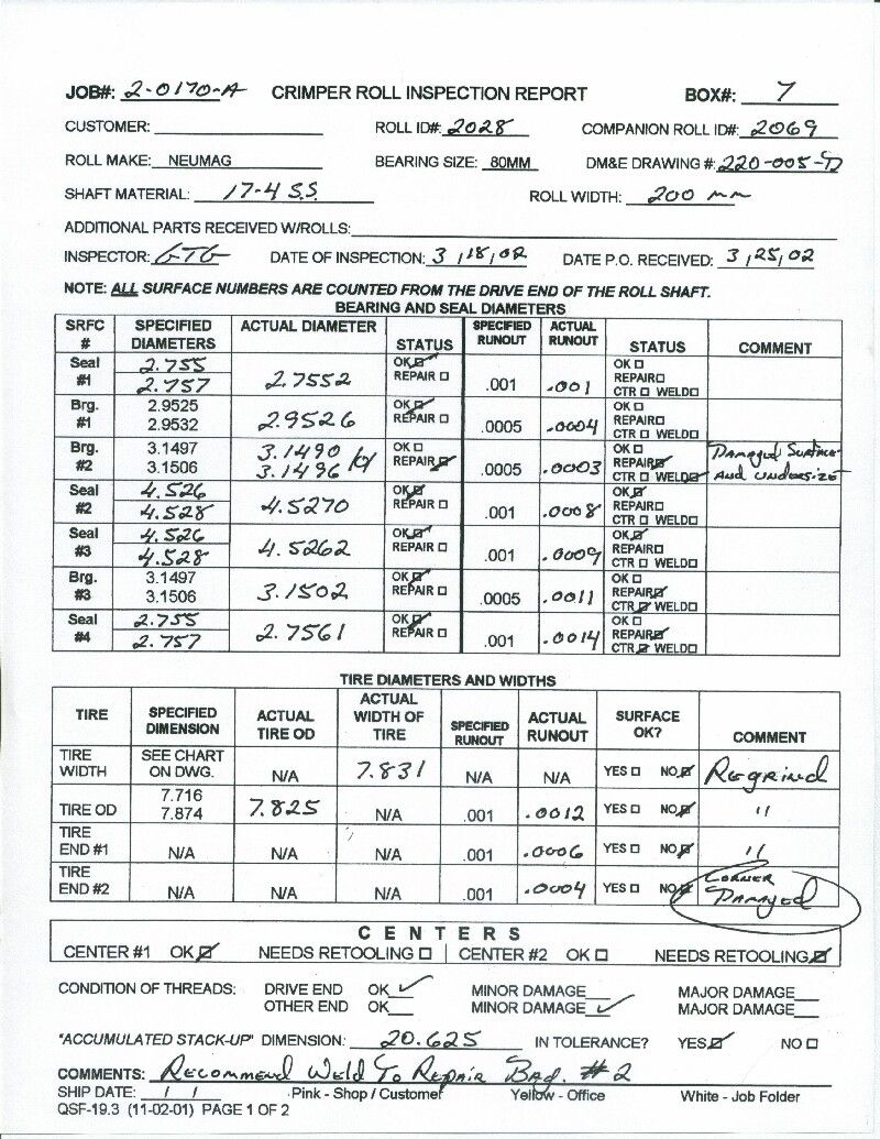 Inspection Sheet